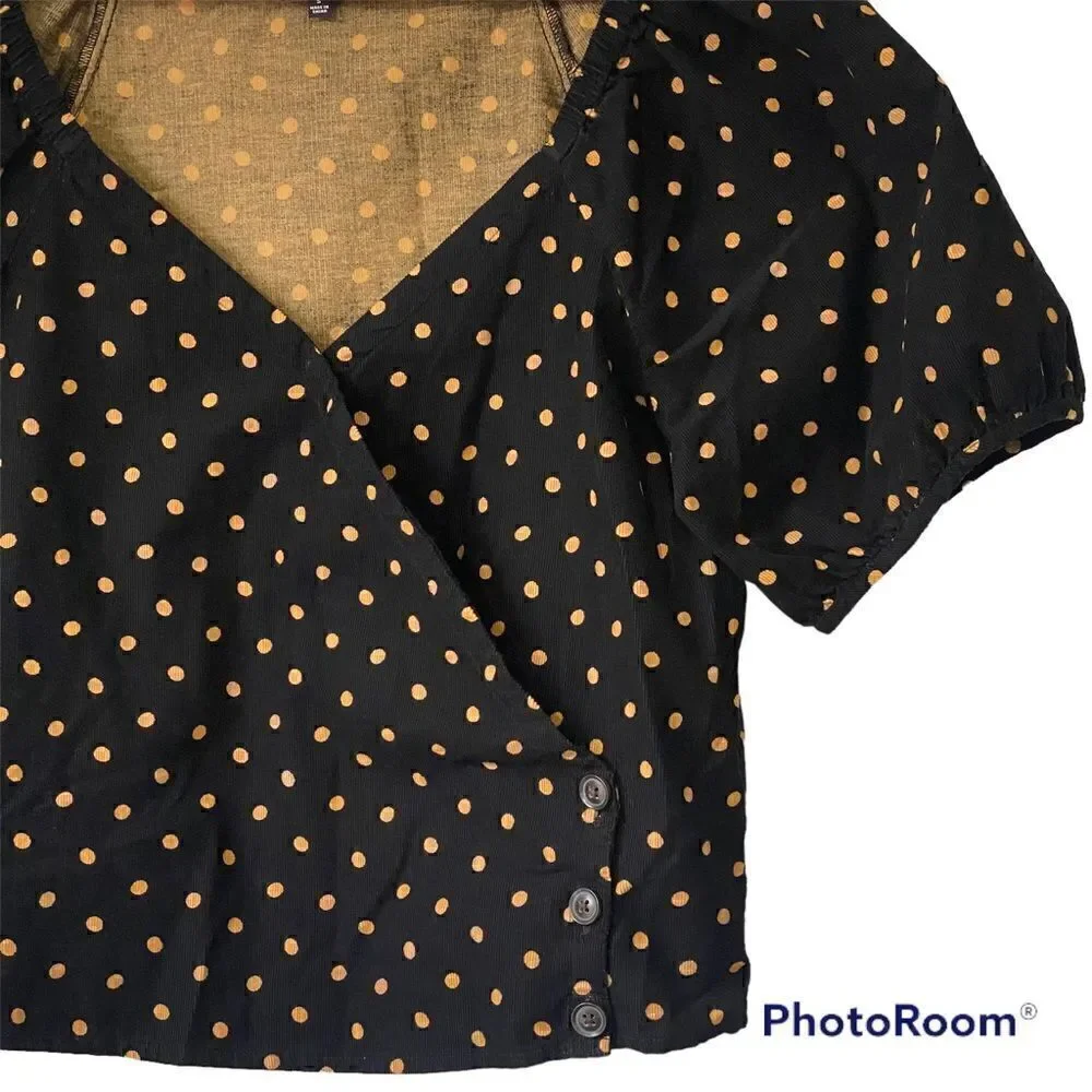 MADEWELL Corduroy Puff-Sleeve Wrap Top in Oval Dot SMALL 2021